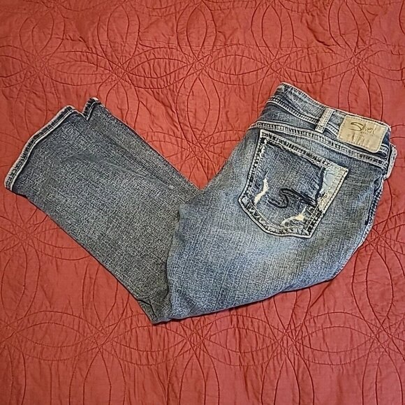 Silver Jeans Women's Size 34 Zip Up Five Pocket Distressed Suki Capri Pants - Picture 1 of 12